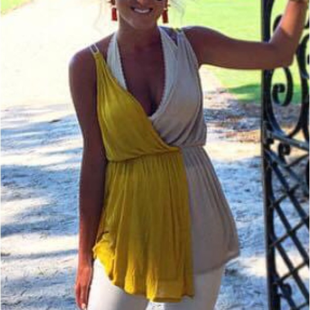Free people yellow and cream tank